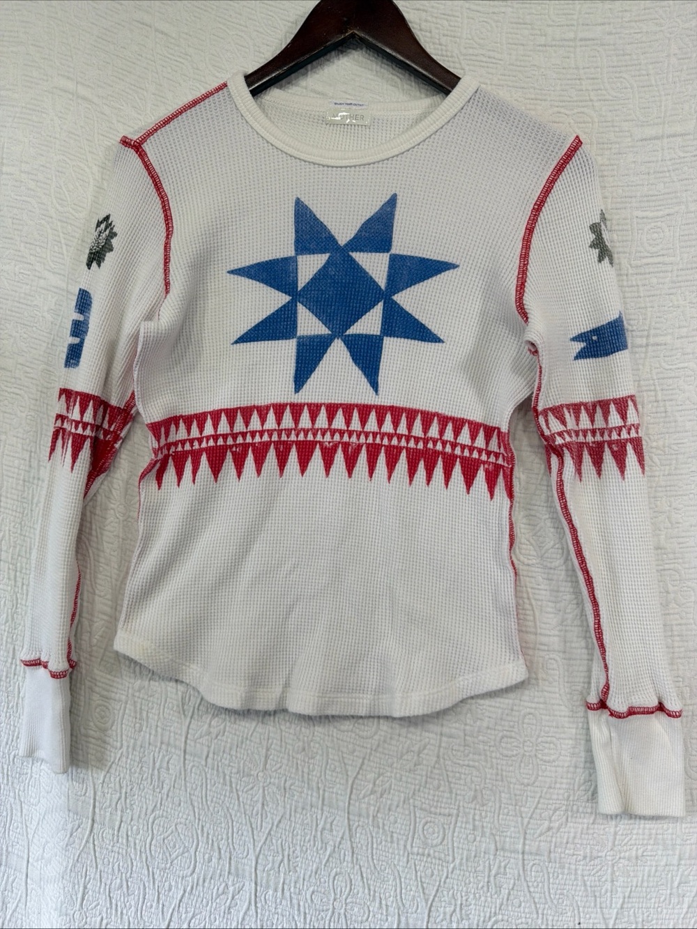 MOTHER Itty Bitty Goodie Thermal Top Womens Small Waffle Knit Shirt Retro Cute S